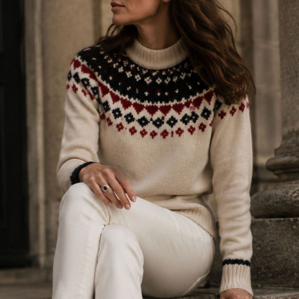 H&M Fair Isle Womens Sweater Small Nordic Scandi Mock Neck Winter Knit